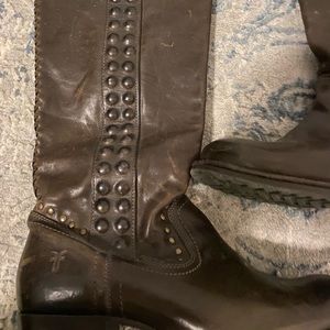 Frye brown leather studded boots